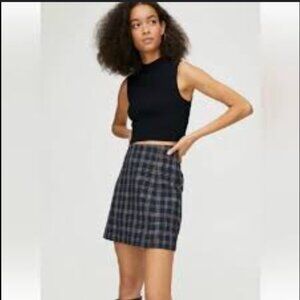 Babaton navy plaid skirt NWOT